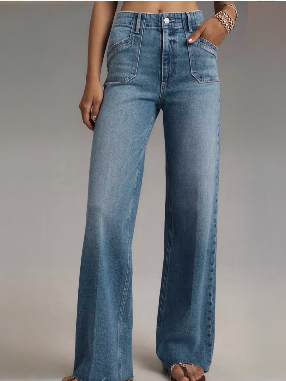 PAIGE Anissa Wide Leg Raw Hem Jeans Size 32